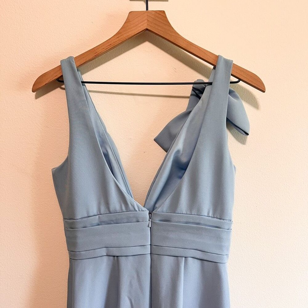 Mac Duggal Blue Sleeveless V Neck Bow Detail Mermaid Gown Size 2 - Picture 7 of 10